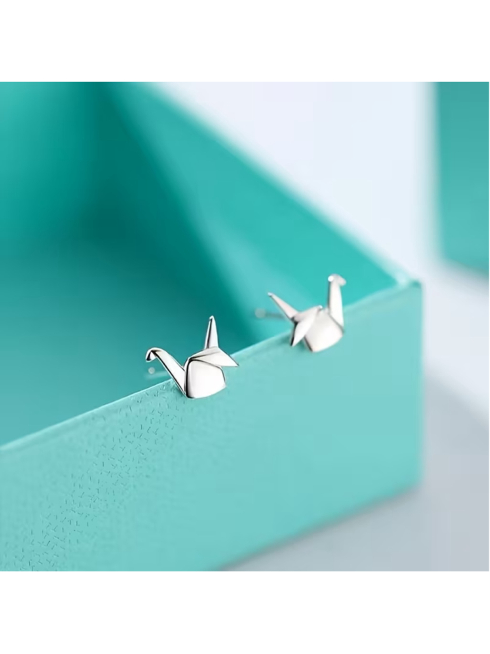 Women’s Silver Origami Crane Bird Stud Earrings Copper Minimalist Jewelry